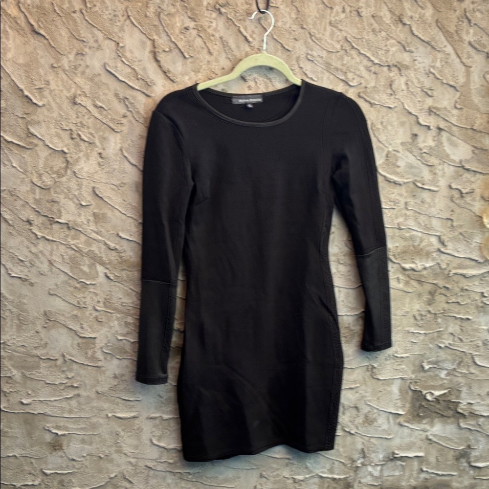 Body con Little Black Dress Long Sleeve Tight Sexy Back 1/4 Side Silver Zip M
